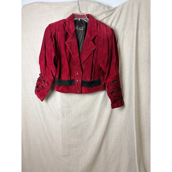 Vintage Phoenix Burgundy Black Suede Cutout Cropped Jacket M Art Western AS‎ IS - Picture 13 of 16